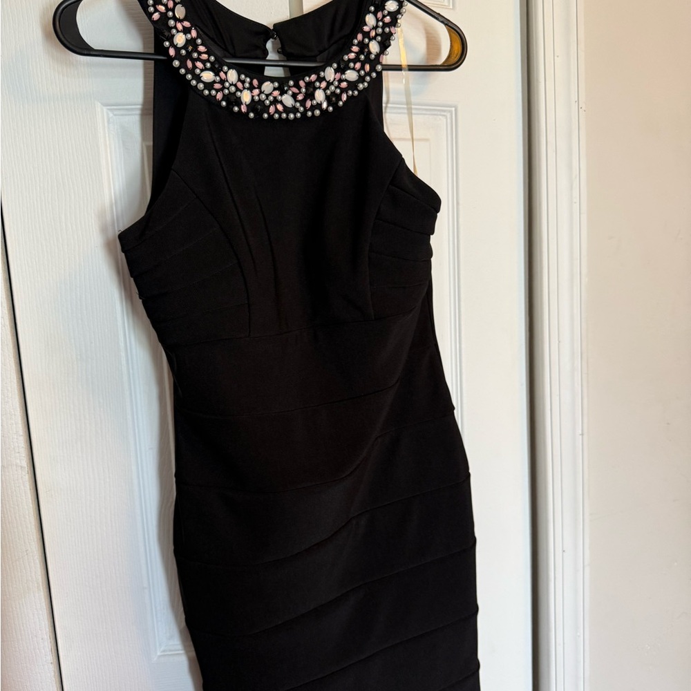 Emerald Sundae Black Halter Mini Cocktail Dress